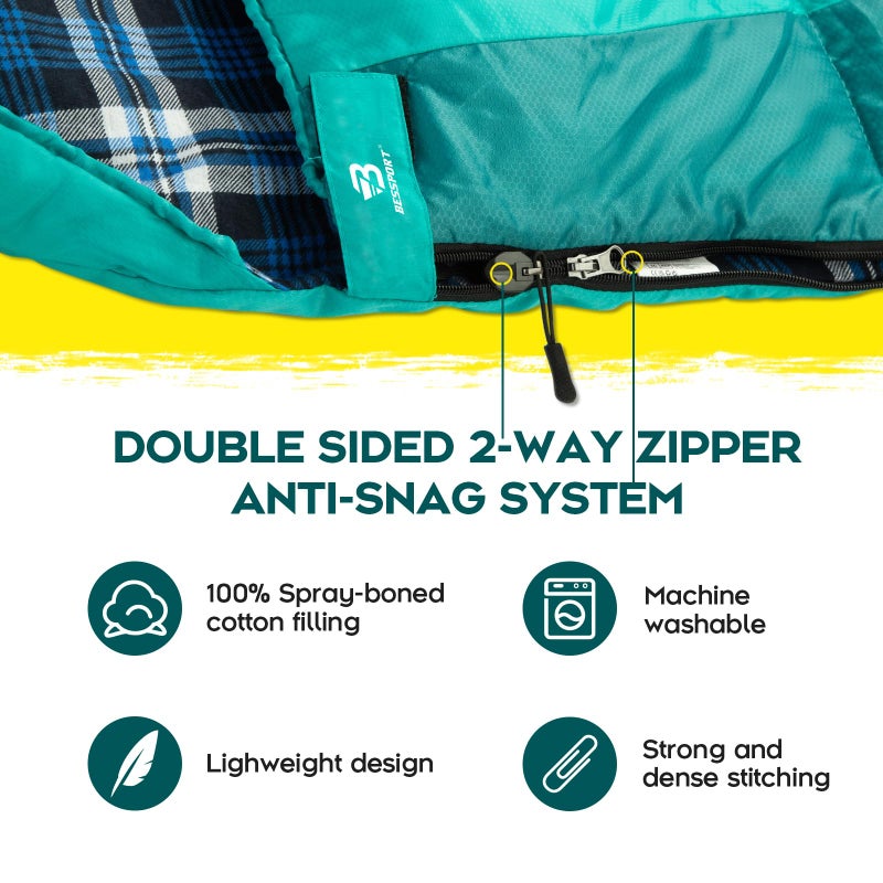 Bessport Sleeping Bag Winter | Flannel Lined 18â„‰ - 32â„‰ Extreme 3-4 Season Warm & Cool Weather Adult Sleeping Bags Large | Lightweight, Waterproof for Camping, Backpacking, Hiking - Image 4